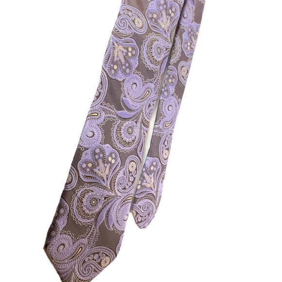 Ted Baker London Men's 100% Silk Necktie USA Designer Paisley Purple EUC - Picture 3 of 12